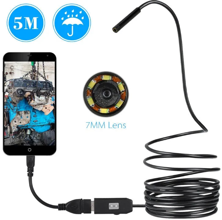 OWSOO 7mm USB endoscope camera with 5M waterproof snake tube and 6 adjustable LEDs for Android inspection