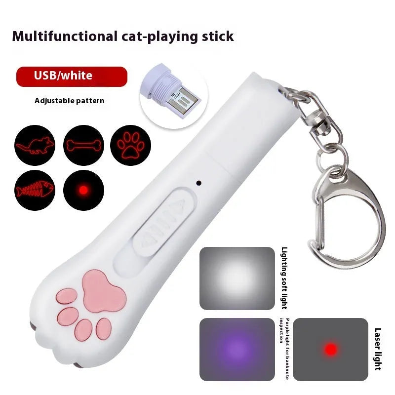Infrared pet toy with laser patterns and teasing stick for cat entertainment