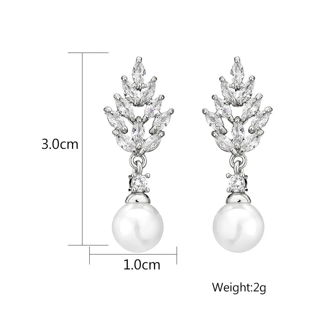Geometric flower earrings with micro inlaid zircon pearls in gold, white gold, and rose gold plating options
