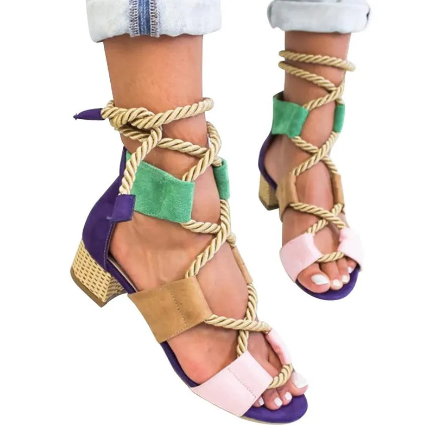 Women's suede front strap sandals with mid-heel, fish mouth toe, available in multiple colours.