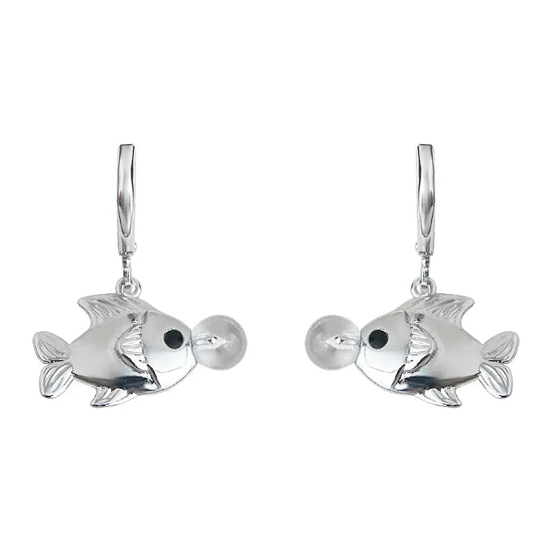 Bubble fish design copper earrings with goldfish elements and electroplated finish