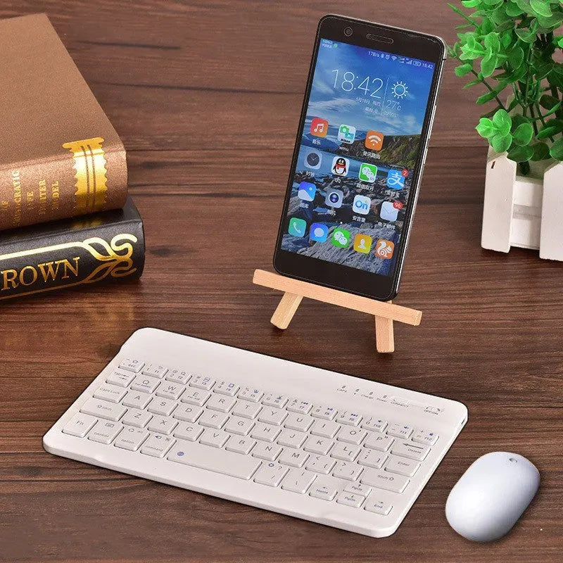 Mini Bluetooth wireless keyboard in black or white colour with compact design for tablets