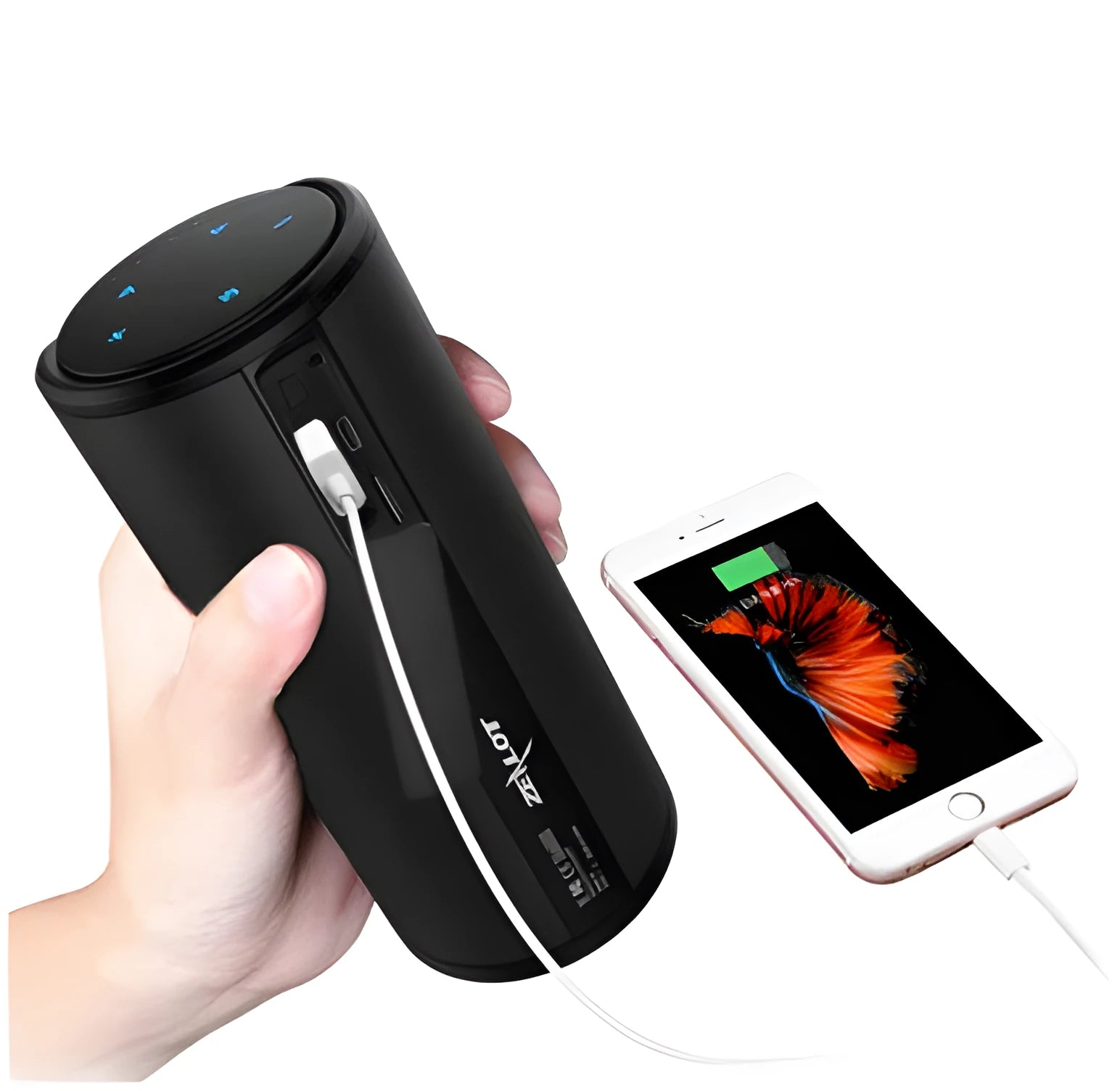 Cylindrical wireless Bluetooth speaker in Black Blue or Red with 4000mAh battery and 10m range
