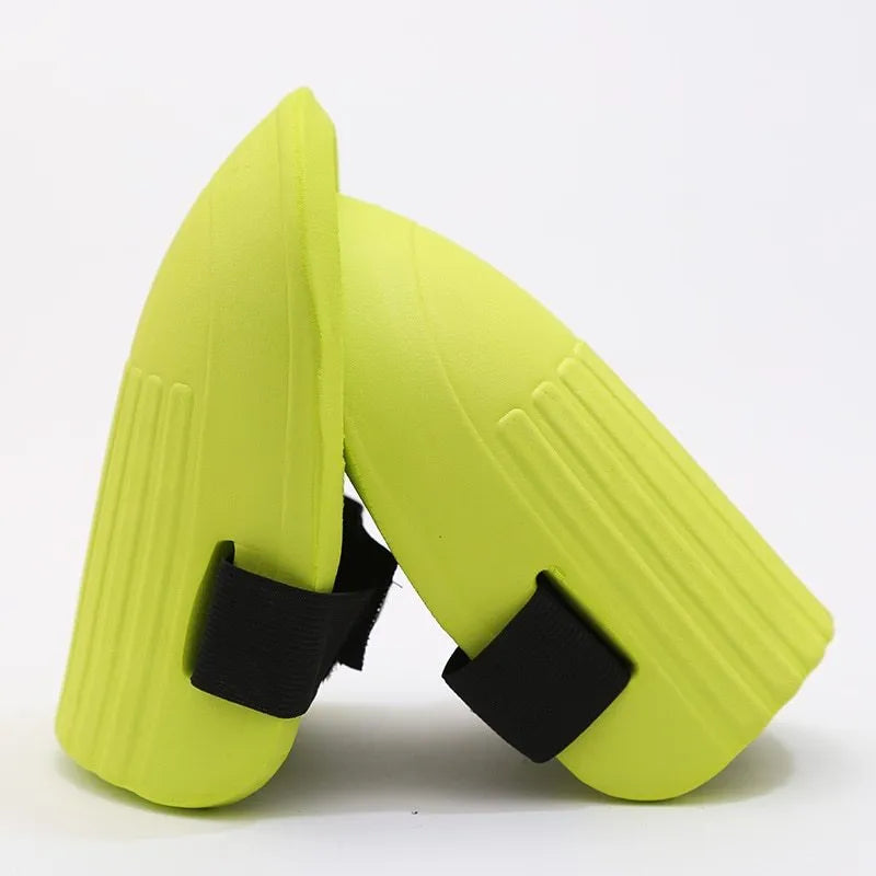 A pair of thick EVA foam knee pads in army green colour, shown on a grey background.