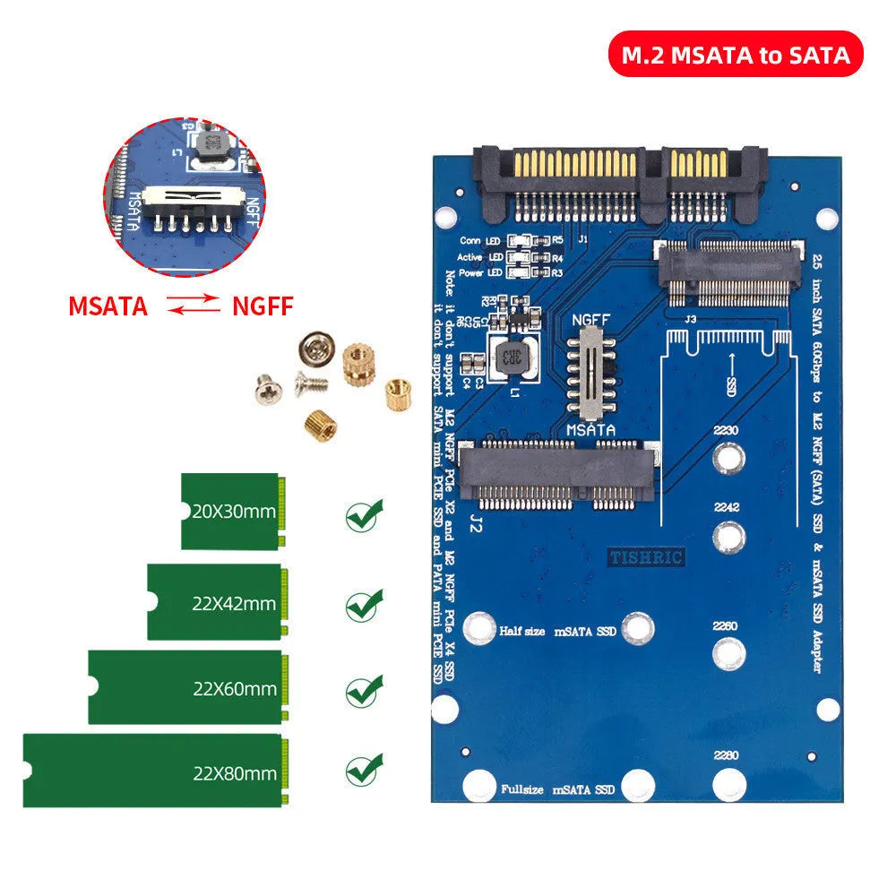 SATA3 to M.2 NGFF SSD adapter conversion card on blue background