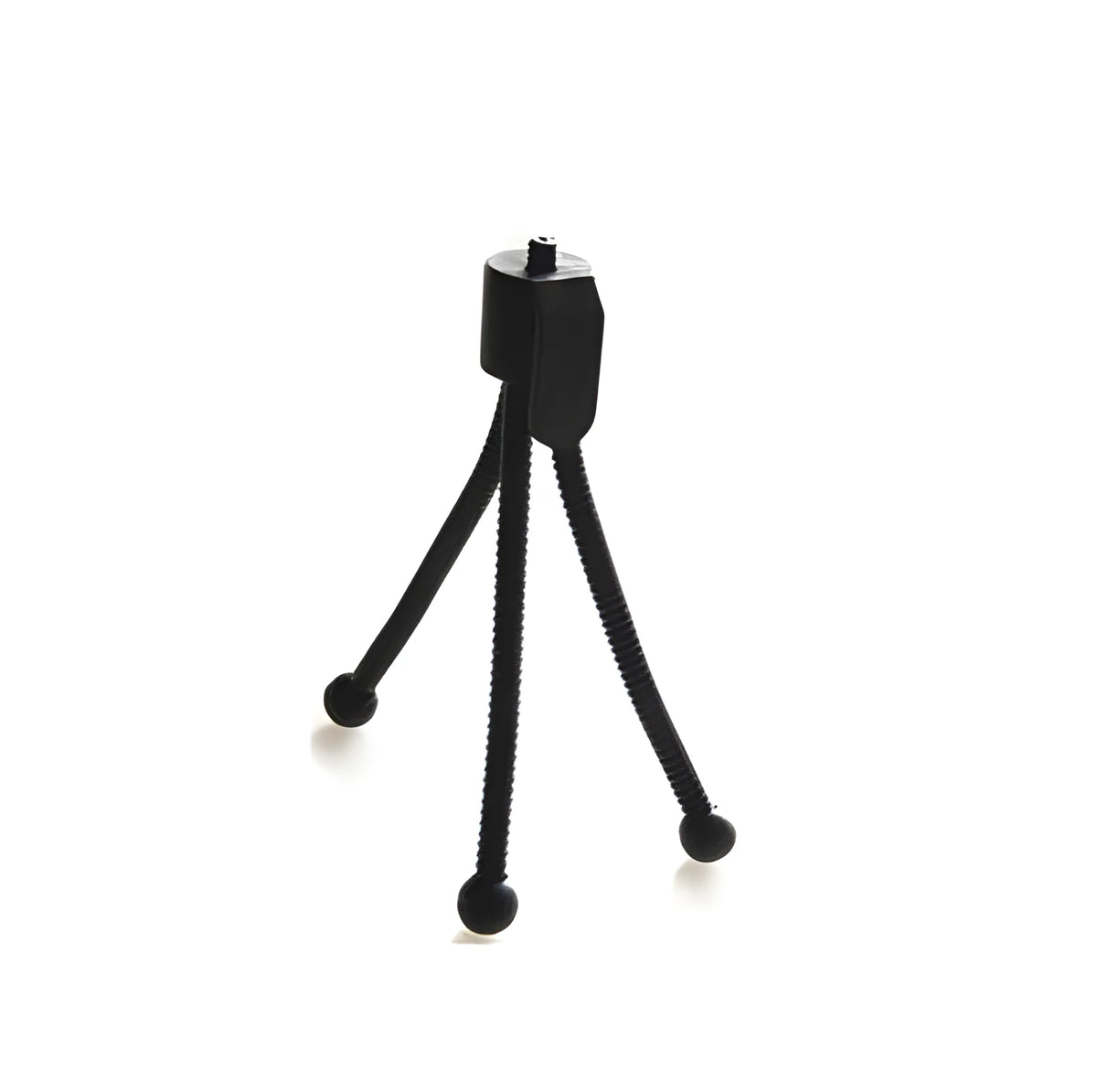 Small iron desktop tripod with ball head in folded position showing compact size