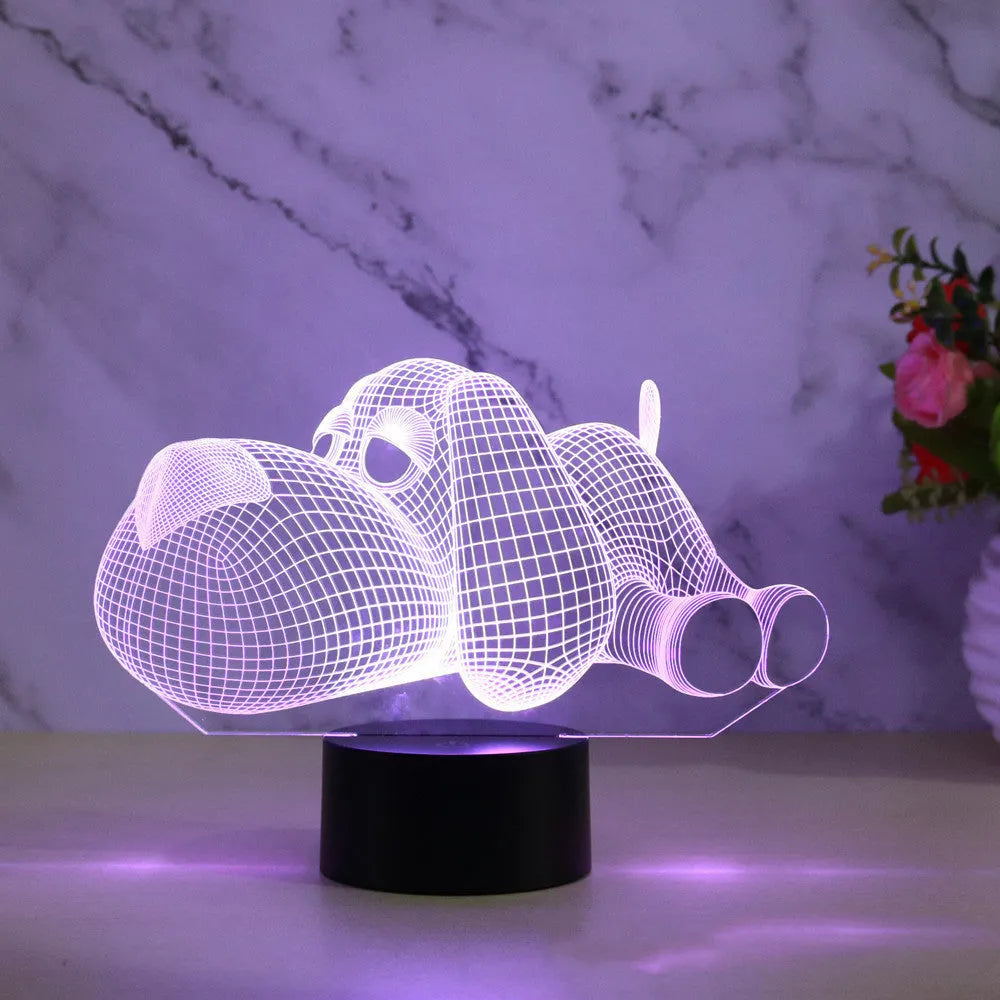 Doggo desktop lamp showing 3D illusion dog design with multicolour LED lighting