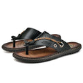 Men's casual non-slip slippers in blue with PU leather uppers, shown on a foot.