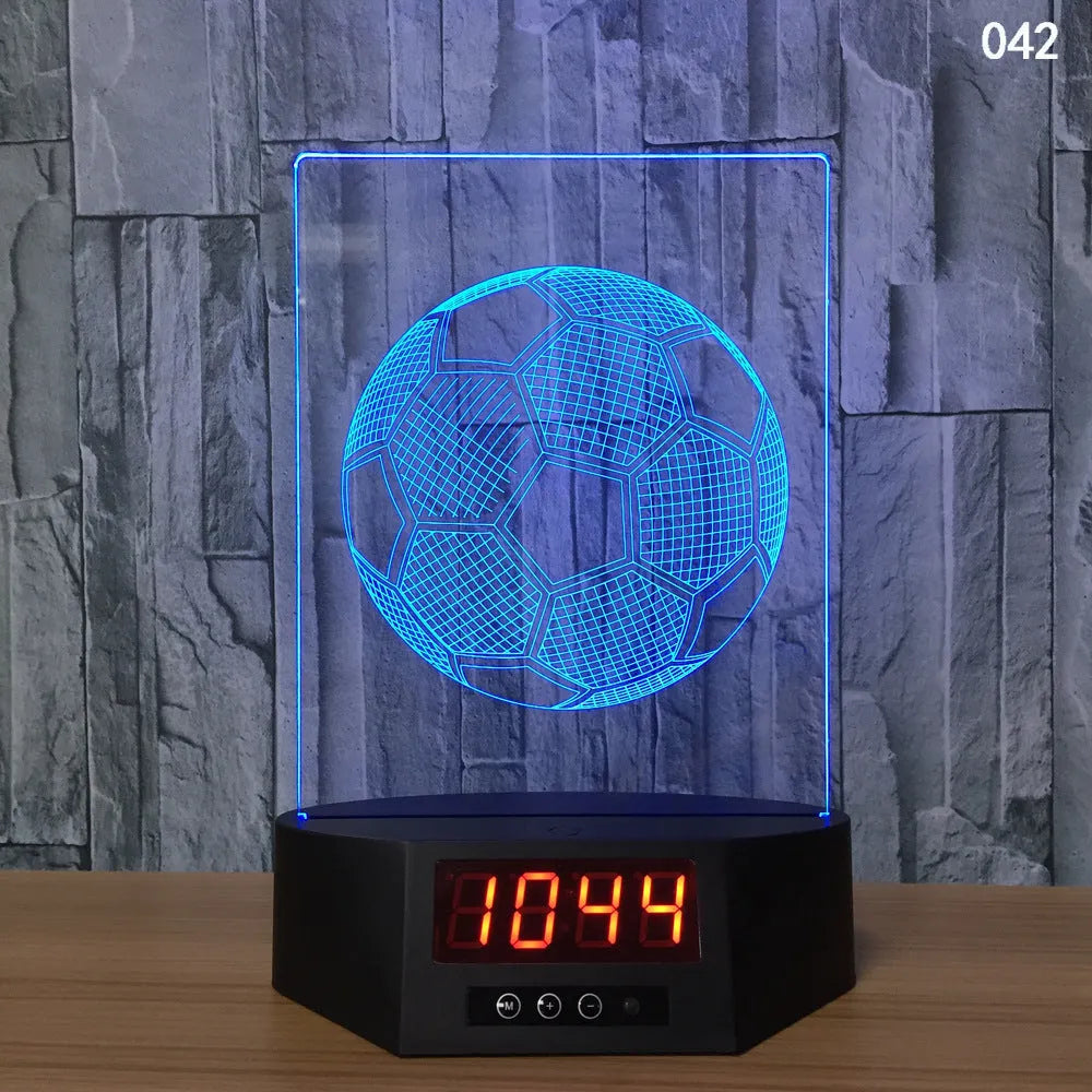 Glowing blue dolphin 3D LED table lamp with remote control on a wooden surface.