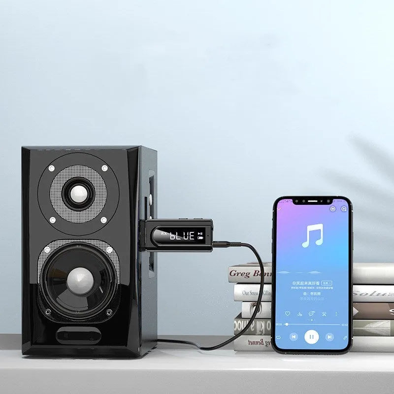 Black USB car FM Bluetooth receiver for wireless music streaming and hands-free calling