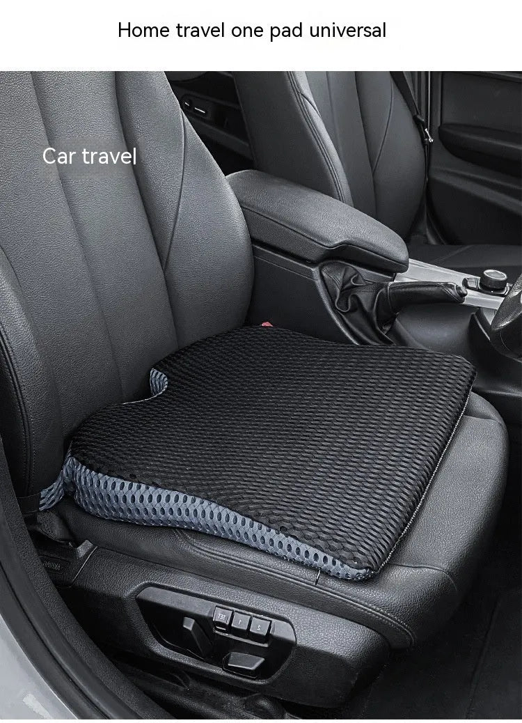 Memory foam car cushion with fixed straps in black colour on car seat