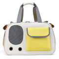Foldable single shoulder pet carrier bag in canvas material shown in black, green and yellow colours