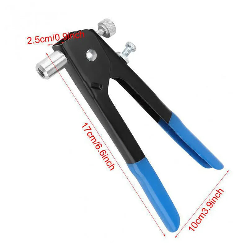 Manual riveter nut set with alloy steel nut gun tool in 86-piece or 106-piece configurations