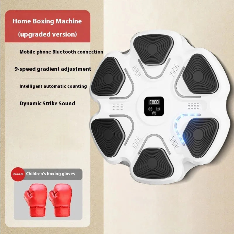 Smart music boxing machine wall target with electronic display and multiple glove colour options