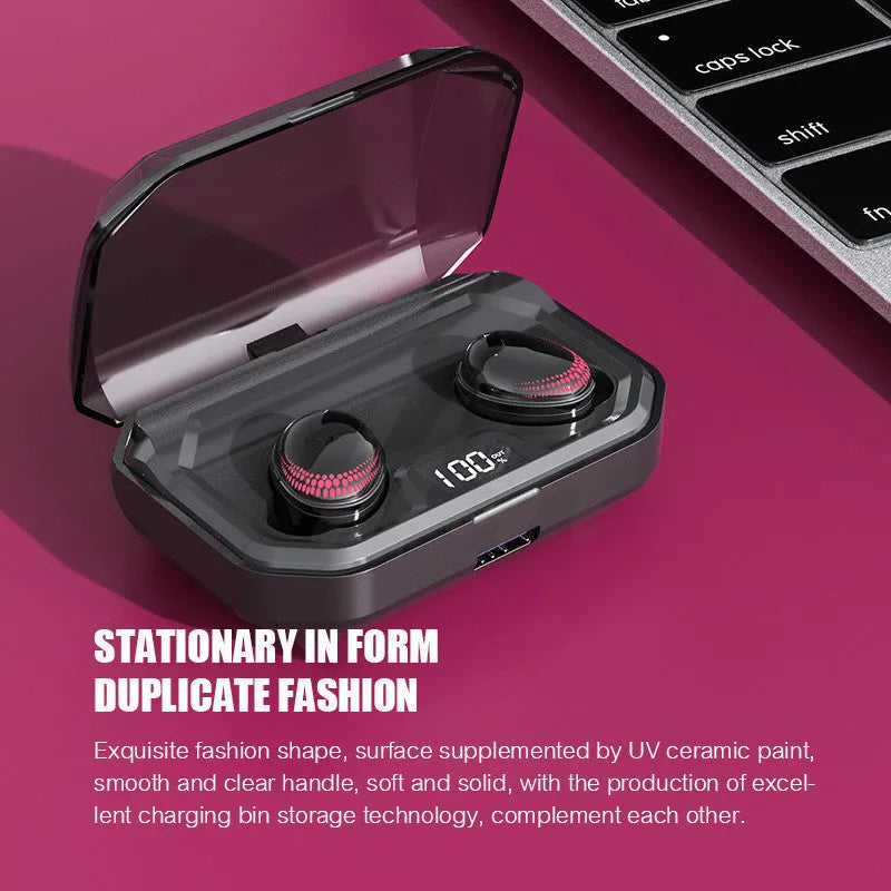 X10 Bluetooth wireless headset with charging bin showing compact packaging