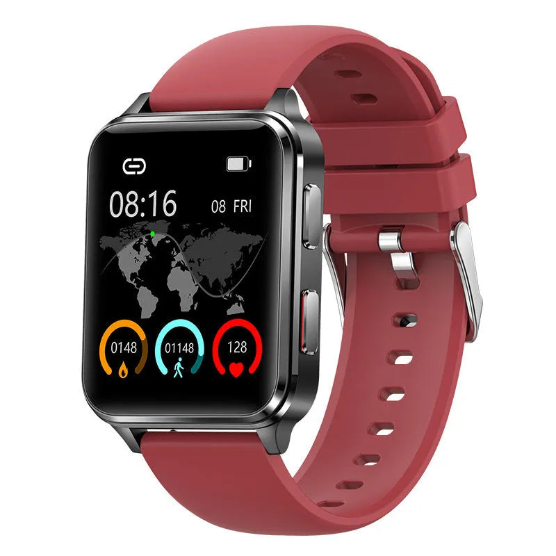 Blue multi-sport smart watch with 1.7-inch tempered glass screen and silicone wristband on wrist