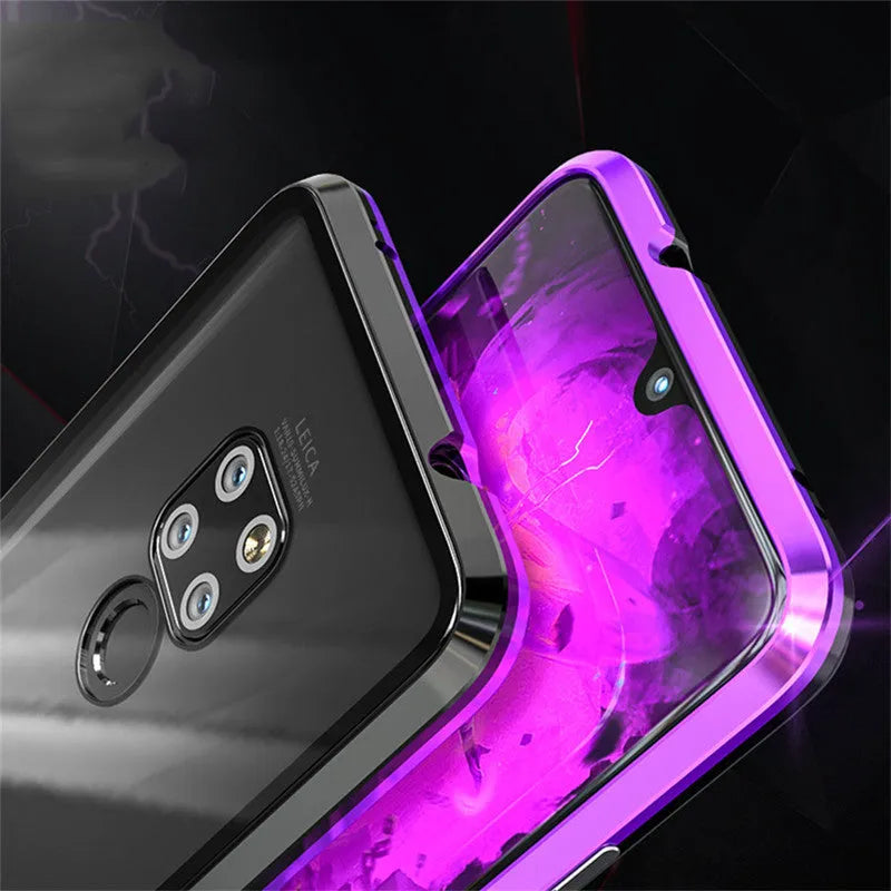 Metal magnetic phone case with tempered glass back for Huawei and Honor smartphones
