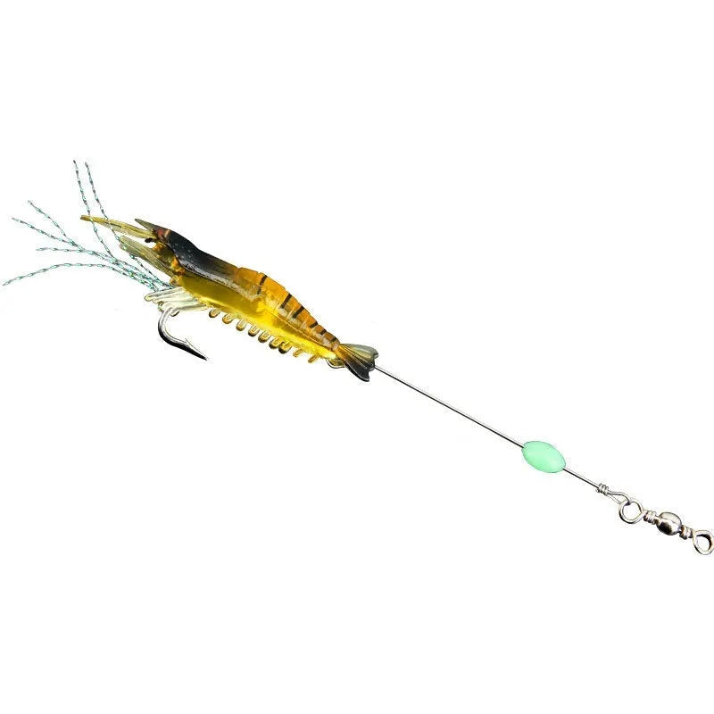 Pre-rigged soft plastic fishing lure with embedded hook in luminous colour options