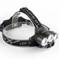 LED head torch with headband, showing focused beam and waterproof housing for outdoor use.