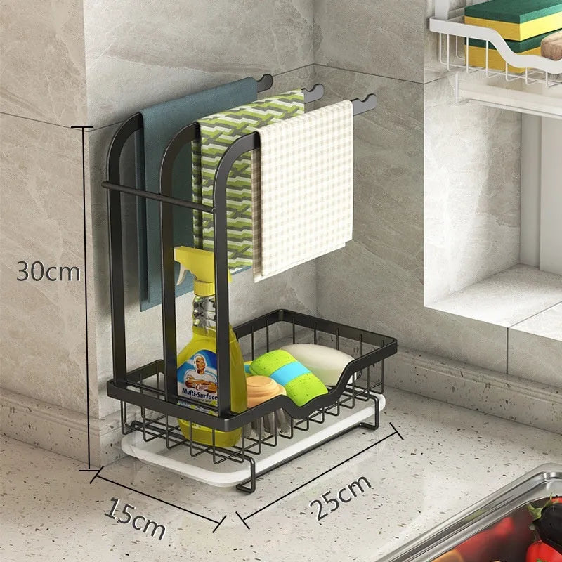 Foldable plastic kitchen draining rack for sponges and cloths with wall mount option