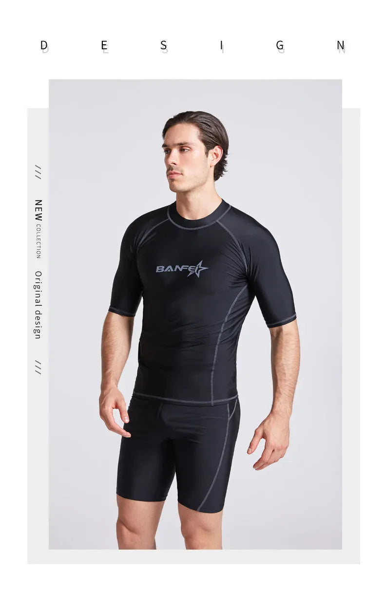 Men's quick-drying half sleeve swimsuit set for snorkeling and surfing in nylon fabric