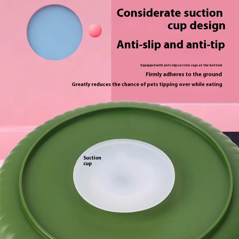 Pet slow feeder bowl with silicone licking mat insert showing textured pattern design
