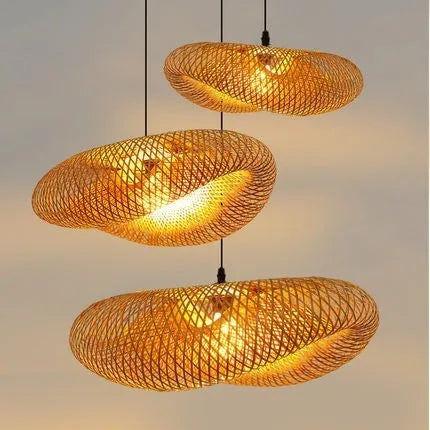 Natural bamboo straw hat-shaped hanging pendant lamp with 50cm diameter