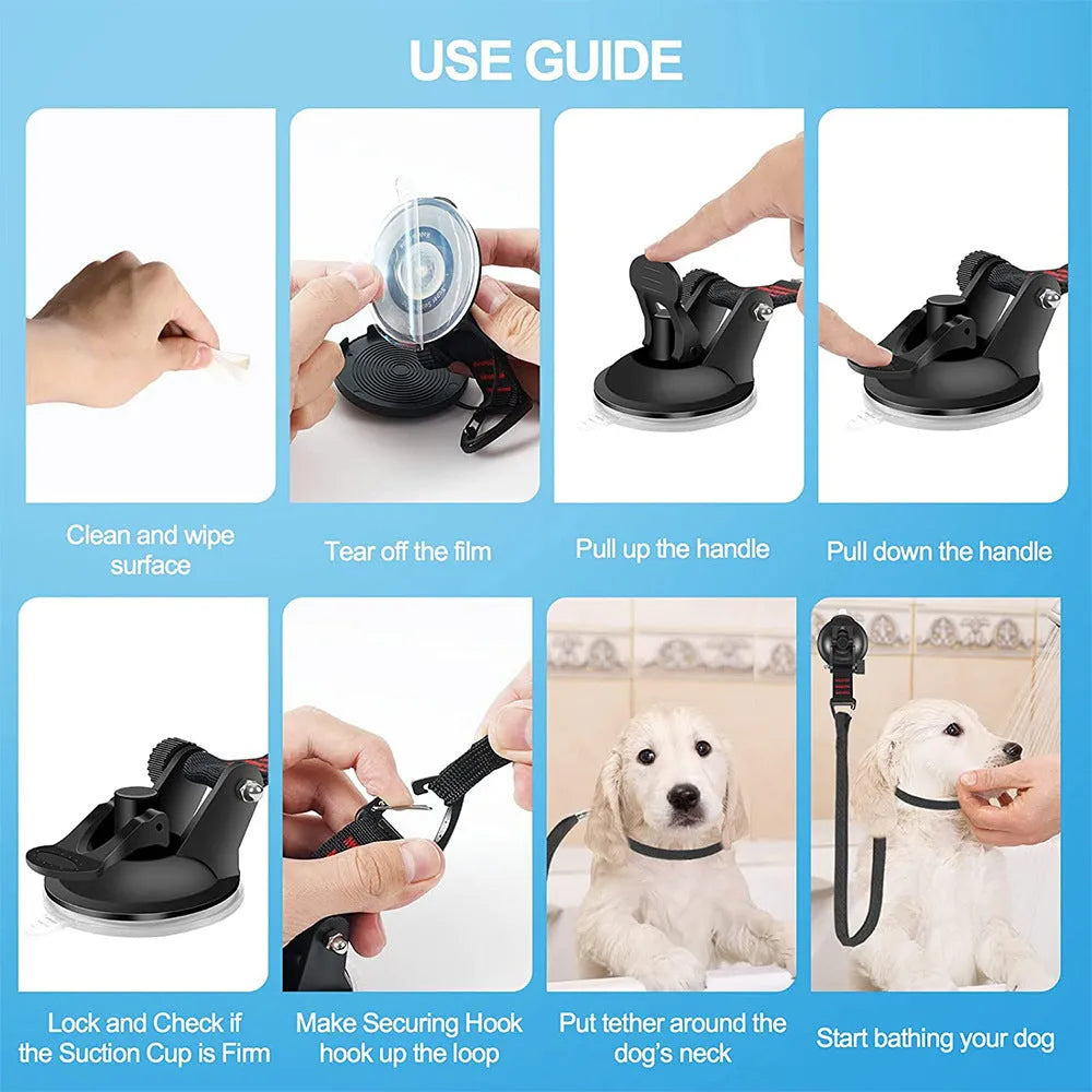 Pet bathing fixed artifact with suction cup handcuffs in black or blue colour options