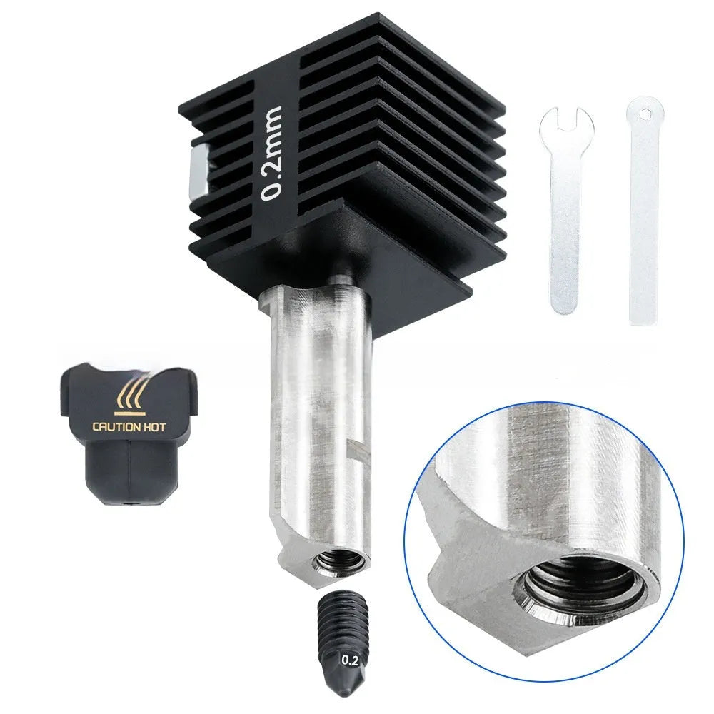 A1A1 Mini 3D printer hot end nozzle assembly with hardened steel nozzle and black silicone sleeve