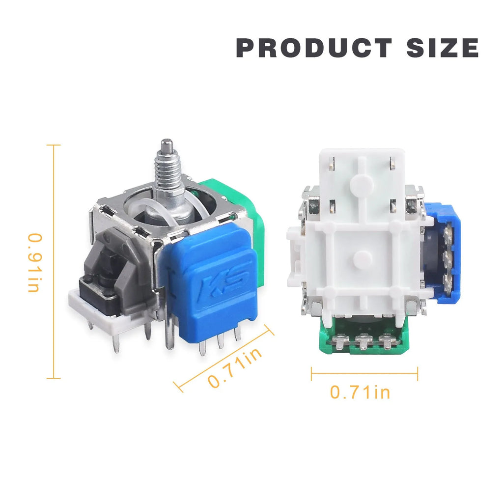 Black Hall effect magnetic joystick replacement module for gaming controllers.