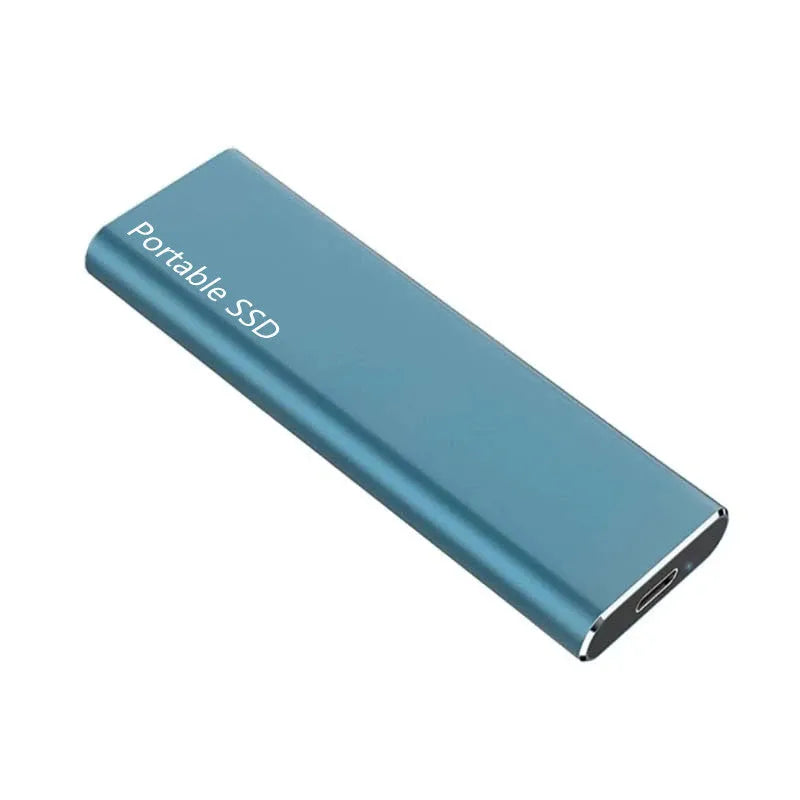 Ultra-thin metal external mobile SSD in red, black, blue, or silver colour options on a plain background.