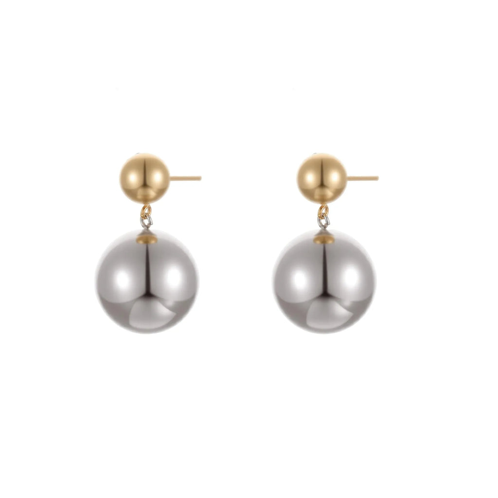 Stainless steel geometric ear studs with colour-block round sphere beads, 18K purity