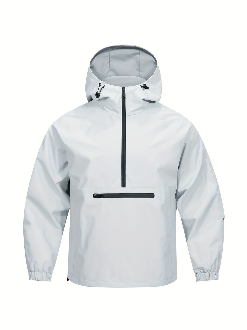 Men's loose light grey rabbit fur corduroy half-zip hooded sweater jacket, Korean style.