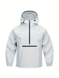 Men's loose light grey rabbit fur corduroy half-zip hooded sweater jacket, Korean style.