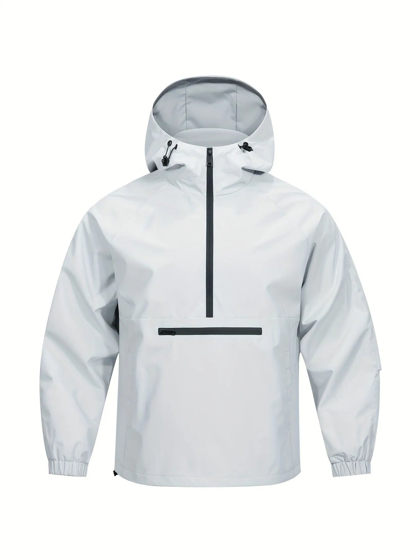 Men's loose light grey rabbit fur corduroy half-zip hooded sweater jacket, Korean style.