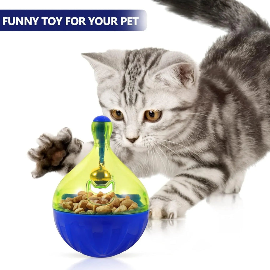 Interactive pet treat dispenser tumbler toy for dogs and cats showing dimensions