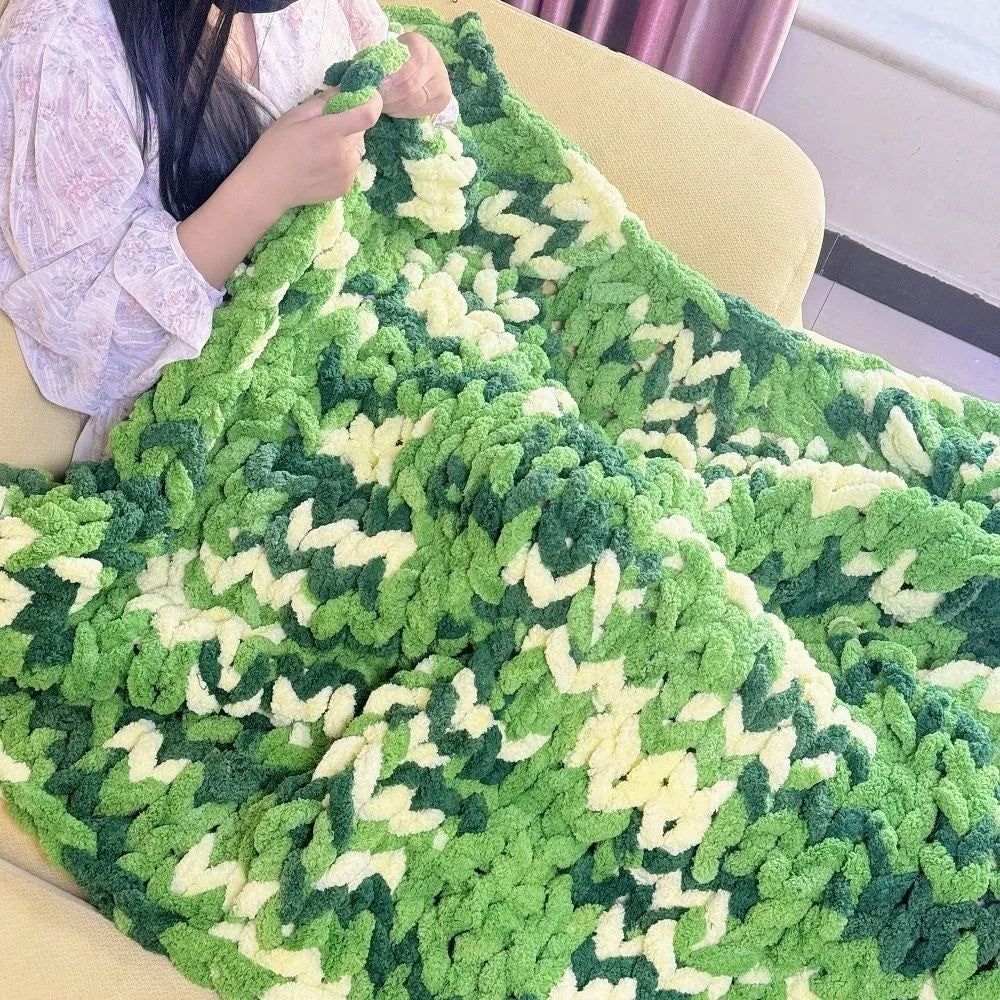 Coarse yarn chenille knitted blanket with braided gravity edge in modern simplicity style