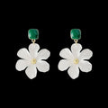 Sterling silver needle flowers earrings with dark green colour accents on alloy base