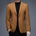 Men's solid colour loose-fit woolen winter jacket in gray, shown front-on.