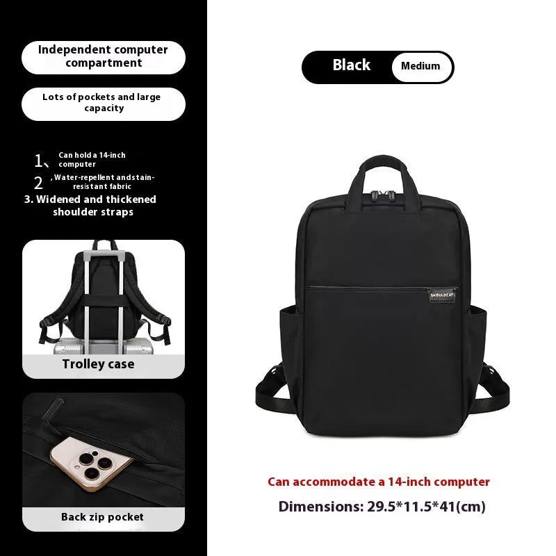 Large canvas travel backpack in apricot colour showing external pocket and urban style.