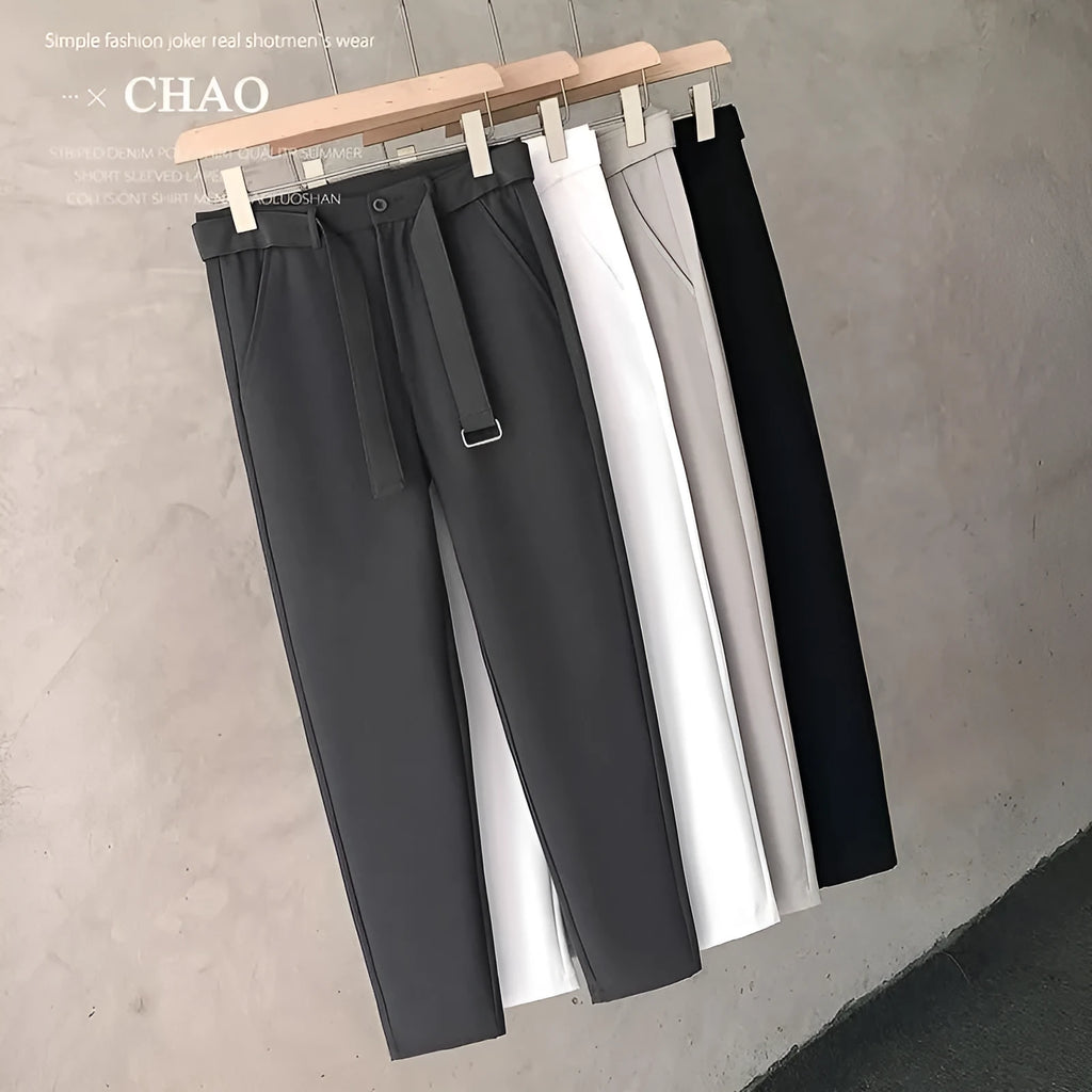 Boys slim straight wool trousers in tapered street fashion style with straight leg opening
