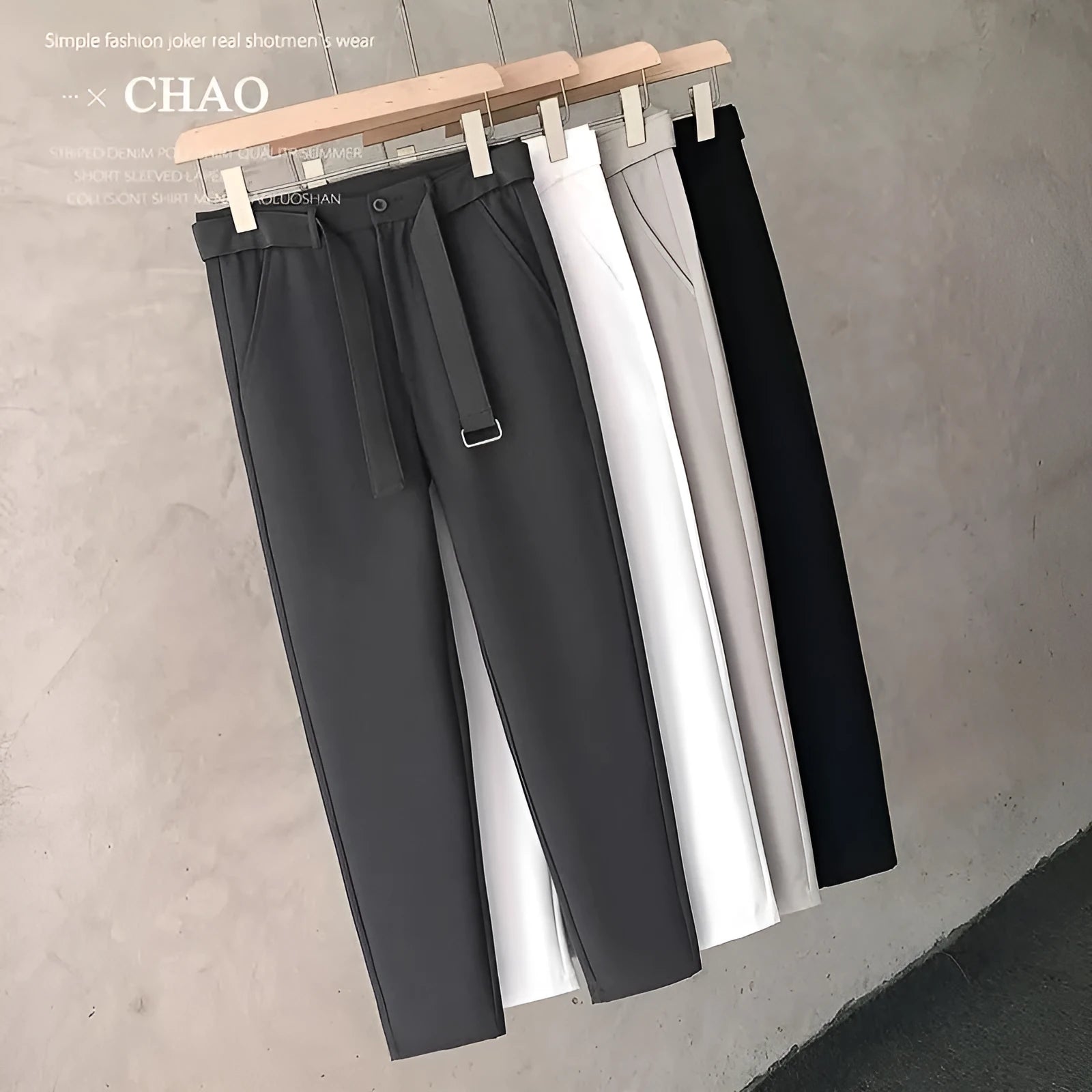 Boys slim straight wool trousers in tapered street fashion style with straight leg opening