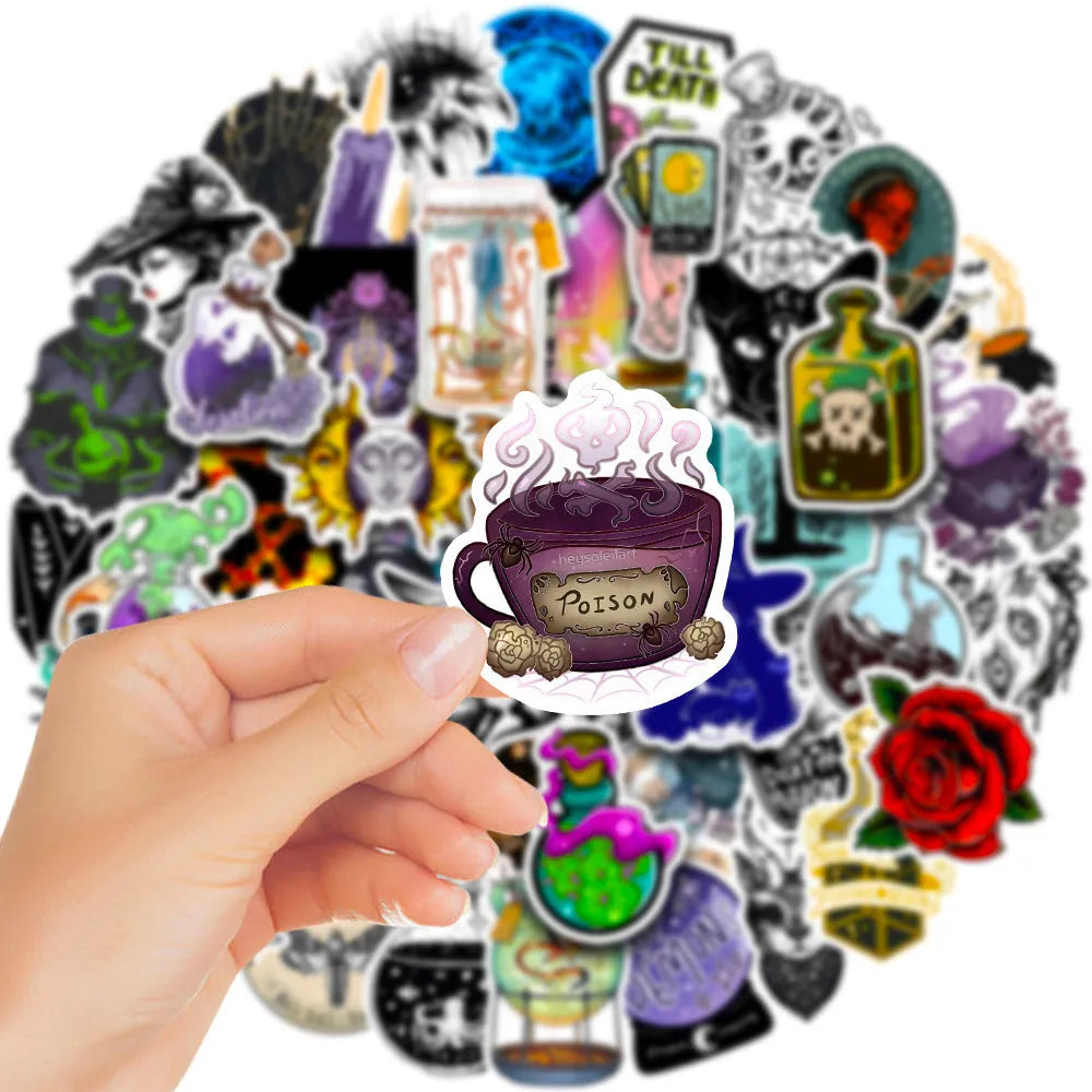 50 sheets of waterproof PVC stickers in assorted sizes 3-8cm with glossy surface for laptops and smooth surfaces
