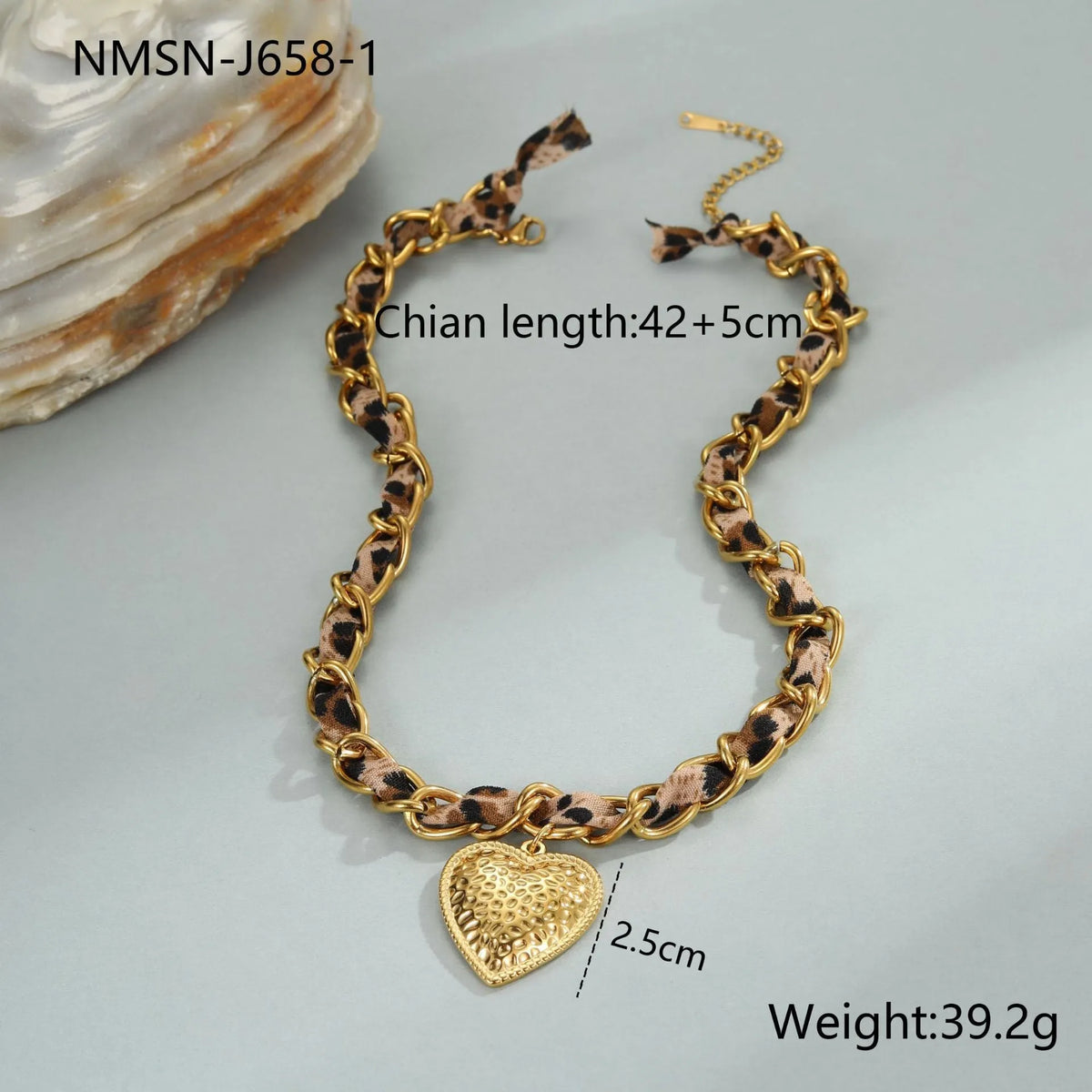 Women's stainless steel necklace with geometric leopard love pendant on adjustable chain