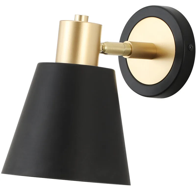 Nordic style iron wall lamp with iron shade showing contemporary design for bedside or living room lighting