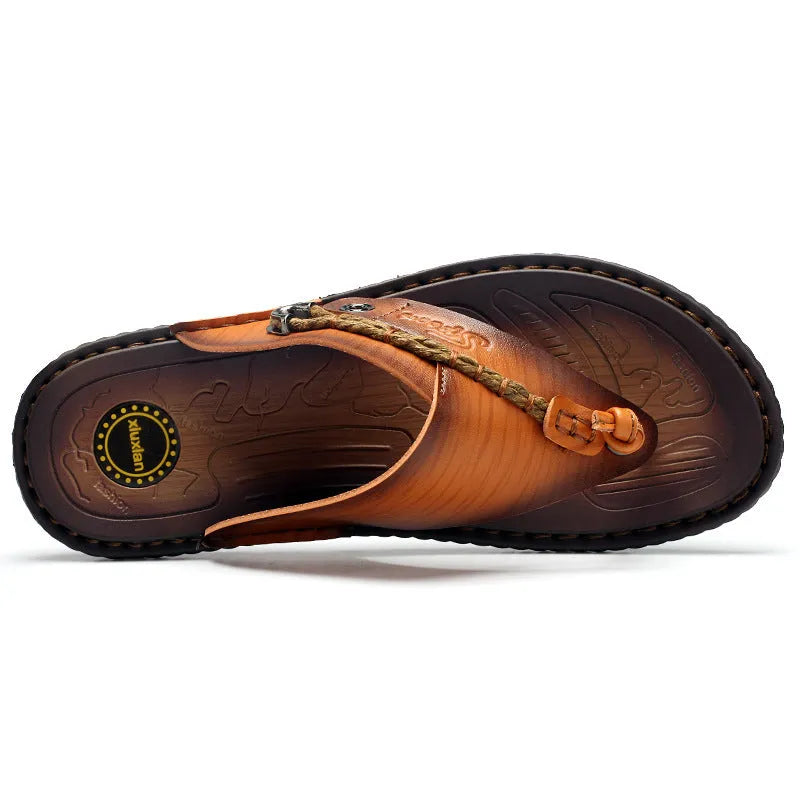 Plus size herringbone outdoor slippers for men in dark blue and khaki colours