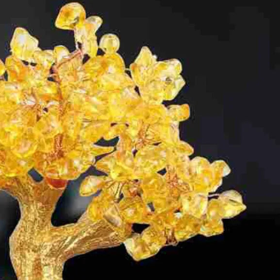 Citrine coloured resin small water turtle money tree feng shui ornament.
