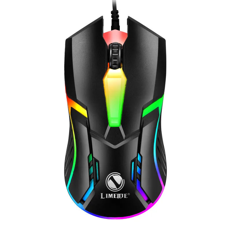 Wired USB gaming mouse with 1600dpi sensor, 3 buttons, 1.4m cable, and colourful breathing light, in black or white