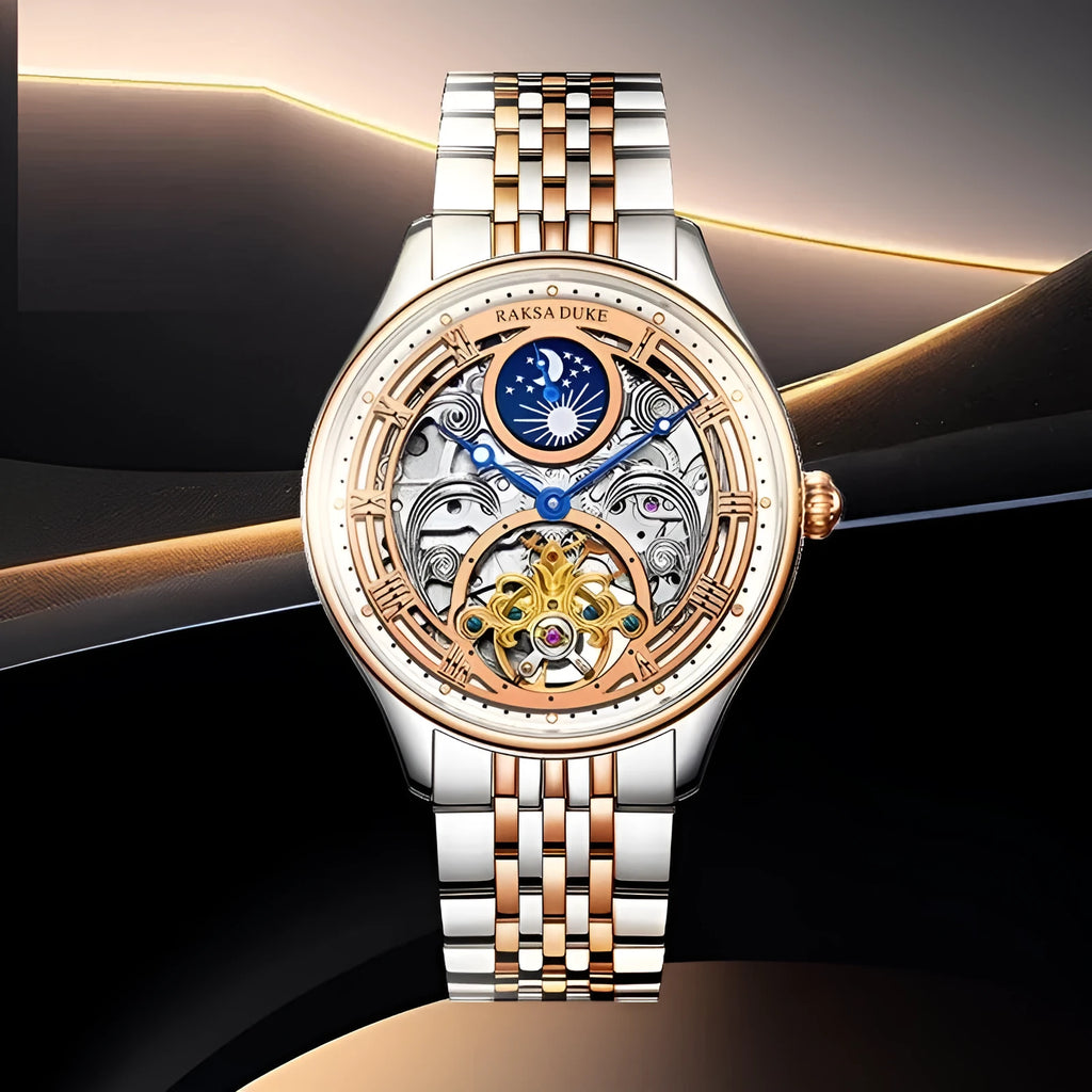 Men's waterproof business casual watch with steel strap, showing white dial and 16mm thickness.