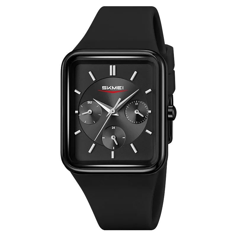 Square silicone waterproof watch for girls in multiple colour options showing 10.8mm thickness